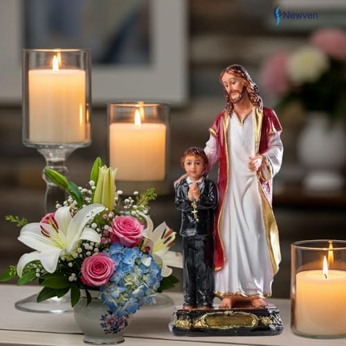 Newven Handcrafted First Holy Communion Gifts for Boys Jesus and Boy Statues Christian Home Decor Birth Day Gift God Idol Showpiece for Table Wall Figurine House Warming, Multicolour, 9 X 6 X 20 CM - Image 2