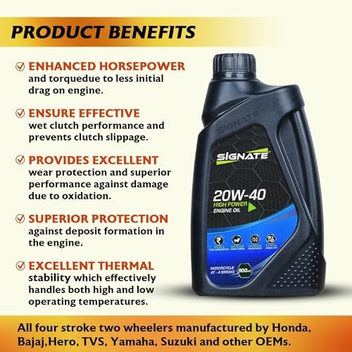 Signate 20W40 Engine Oil for Bikes 900ML, 4 Stroke Engine Oil for Motor Cycle, Maximum Gear Protection & Efficient Performance Bike Oil - Image 5