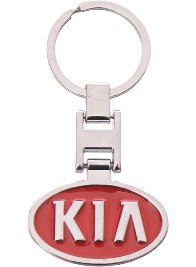Luxury metal Kia car keychain in red and silver – elegant round design