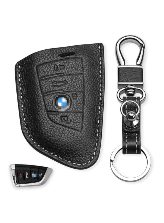 Buffway Leather Key Chain Case Cover Holder Shell - Black - Image 1