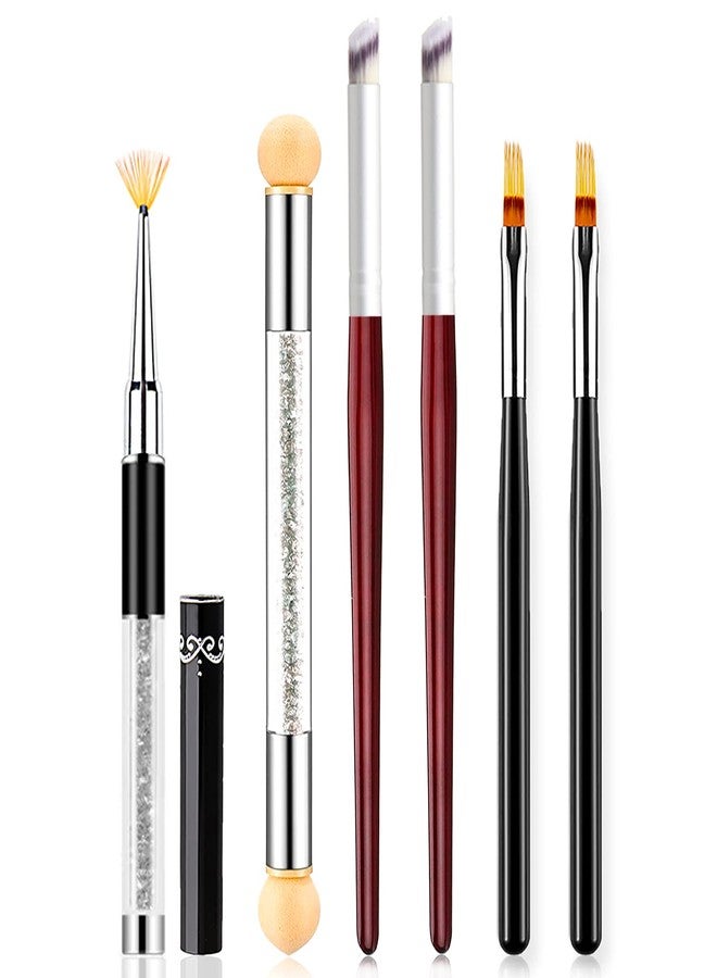 SILPECWEE 6Pcs Ombre Brush For Gel Nails Acrylic Nail Art Brush Fan Nail Brush Nail Gradient Pen Nail Sponges Pens Nail Art Tools For Salon&DIY - Image 1