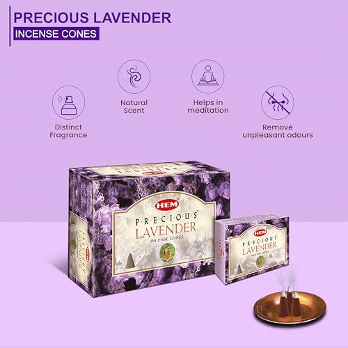 Hem Precious Lavender Incense Cones | Handcrafted Lavender Fragrance for Home Freshness, Positive Energy & Meditation | Low Smoke, Long-Lasting Aroma | Burns 25-30 Min | Pack of 12 (10 Cones Each) - Image 4