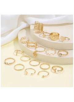 Huitich Elegant 18-Piece Gold Colour Ring Set  Trendy & Versatile Fashion Jewelry Collection  - Image 2
