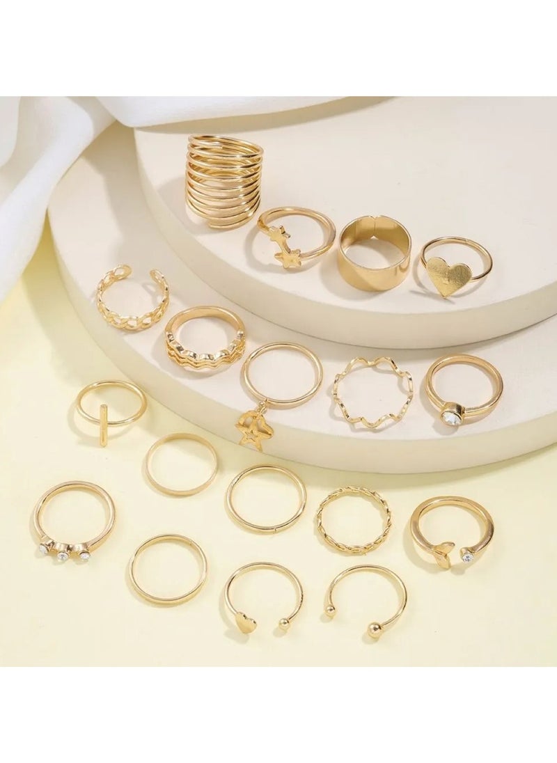 Huitich - Elegant 18-Piece Gold Colour Ring Set  Trendy & Versatile Fashion Jewelry Collection - Image 1