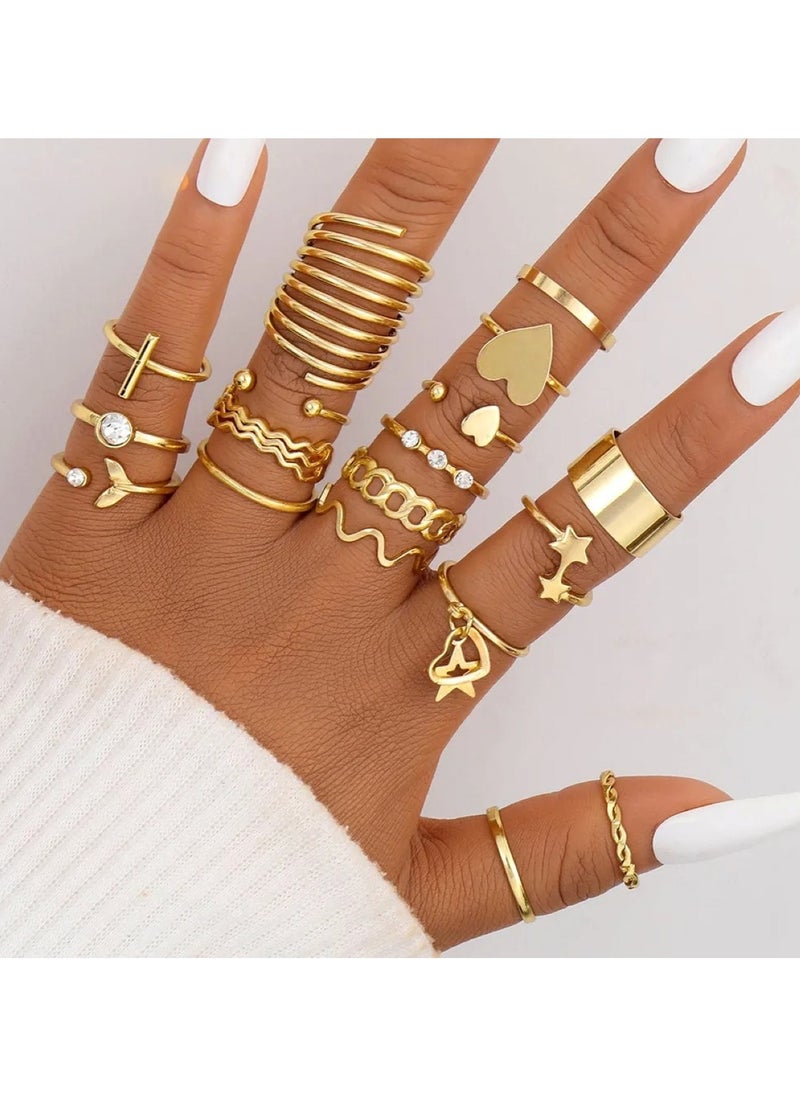 Huitich - Elegant 18-Piece Gold Colour Ring Set  Trendy & Versatile Fashion Jewelry Collection - Image 1