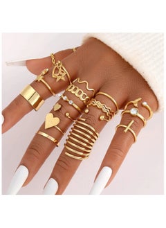 Huitich Elegant 18-Piece Gold Colour Ring Set  Trendy & Versatile Fashion Jewelry Collection  - Image 5