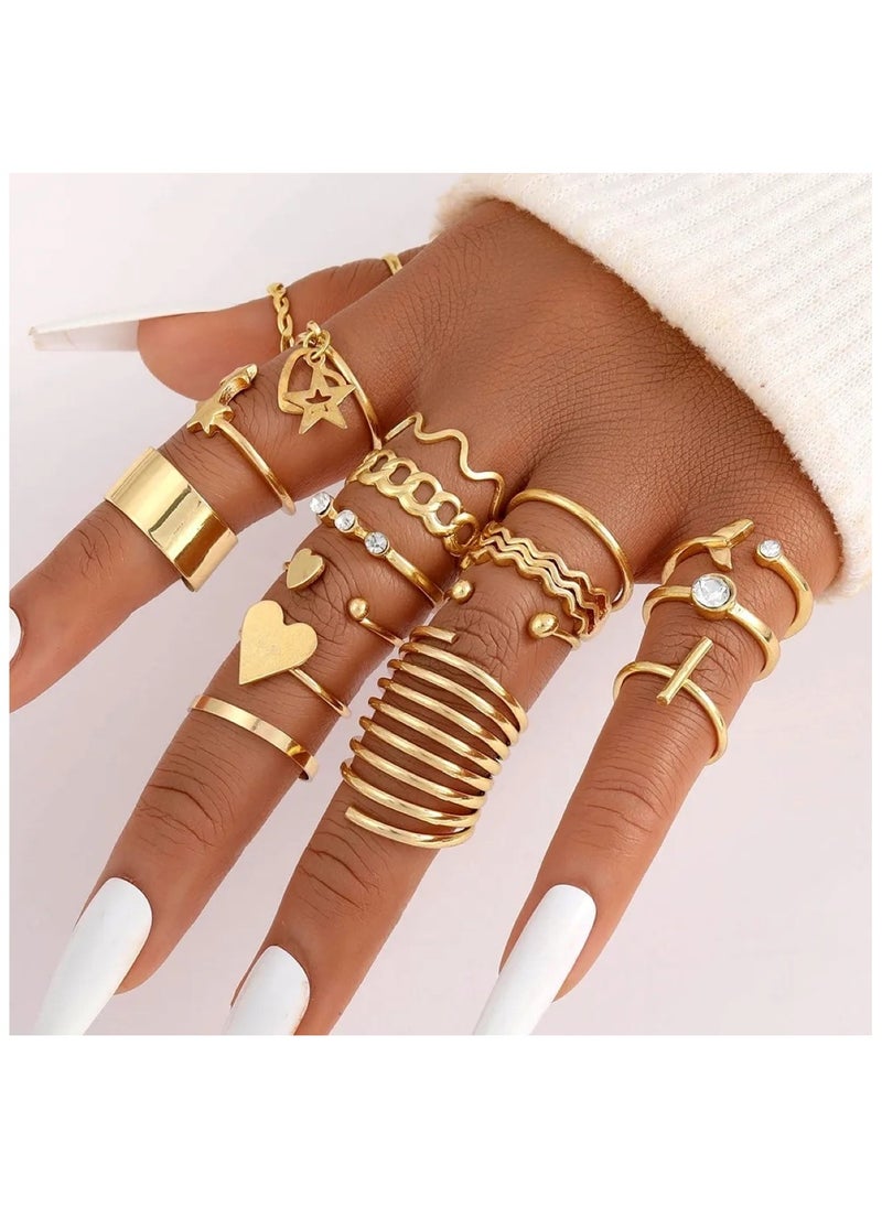 Huitich - Elegant 18-Piece Gold Colour Ring Set  Trendy & Versatile Fashion Jewelry Collection - Image 1