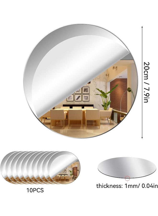 TPGP 10Pcs Round Wall Mirror Self Adhesive Mirror 20cm Large Acrylic Wall Mirror Non Glass Mirror Circle Mirror Makeup Frameless Mirror Sticker Decorative for Bathroom Bedroom Living Room Door  - Image 2