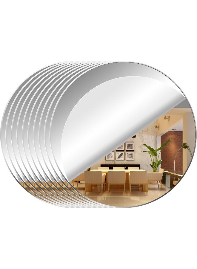 10Pcs Round Wall Mirror Self Adhesive Mirror 20cm Large Acrylic Wall Mirror Non Glass Mirror Circle Mirror Makeup Frameless Mirror Sticker Decorative for Bathroom Bedroom Living Room Door
