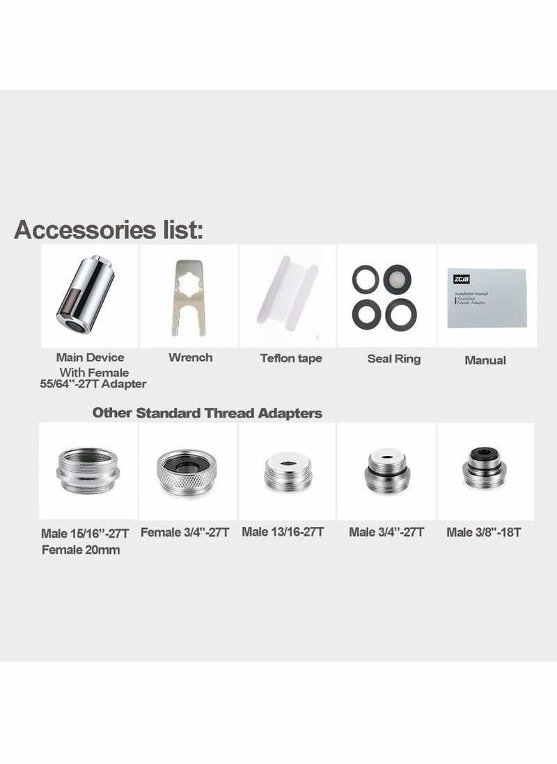 Touchless Faucet Adapter for Kitchen Bathroom, Universal Standards Thread Automatic Smart Faucet, IPX6 Waterproof Smart Faucet Water-Saving Sensor, Chrome Style for High Spout Faucet