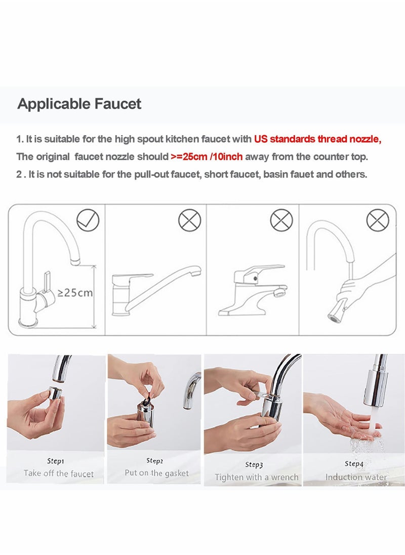 Touchless Faucet Adapter for Kitchen Bathroom, Universal Standards Thread Automatic Smart Faucet, IPX6 Waterproof Smart Faucet Water-Saving Sensor, Chrome Style for High Spout Faucet