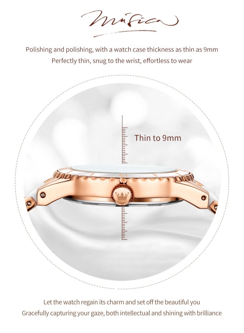 OLEVS Ladies' Watch Slim Ceramic Strap Iridescent Mother-of-Pearl Dial High-Hardness Coated Mirror Luminous Calendar Waterproof Student Watch - Image 3