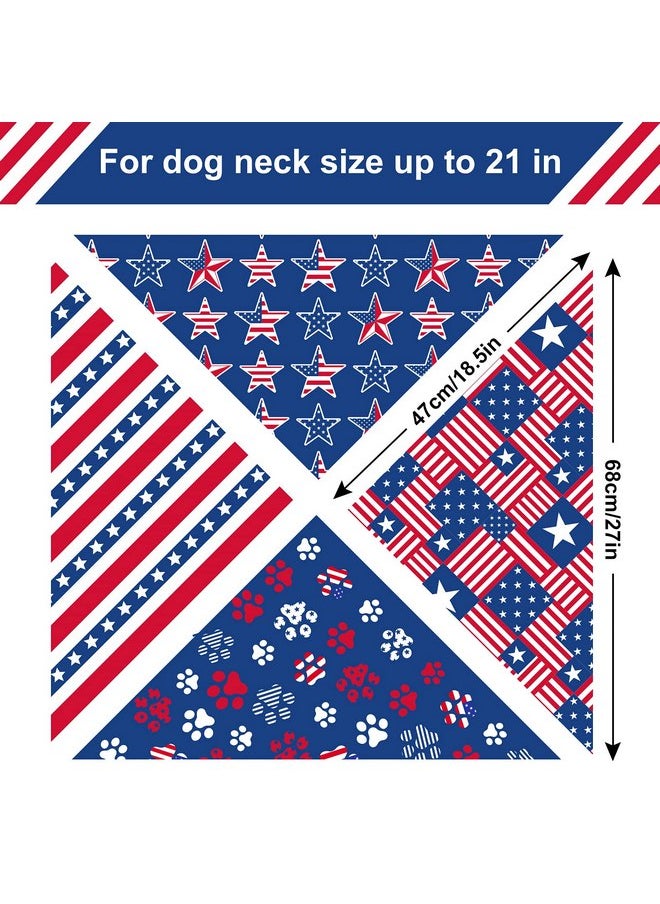 Whaline Whaline 4th of July Dog Bandanas 4 Pack Patriotic Stars and Stripes Triangle Bibs Red Blue American Flag Pet Scarf Washable Pet Neckerchief Pet Costume Accessories for Independence Day Cat Dog Decor  - Image 1