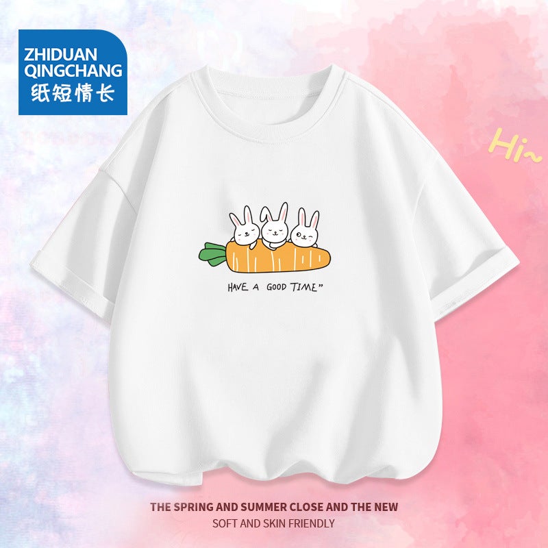 2032# Men'S And Women'S Summer Short Sleeve T-Shirt Fashion Brand Personality Long Coat New Cotton Round Neck Children'S T-Shirt - Image 2