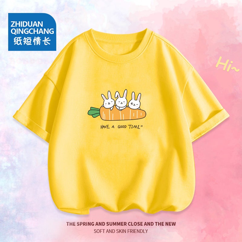 2032# Men'S And Women'S Summer Short Sleeve T-Shirt Fashion Brand Personality Long Coat New Cotton Round Neck Children'S T-Shirt - Image 4