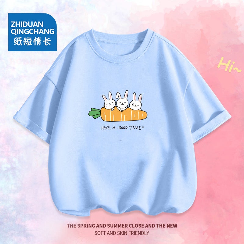 2032# Men'S And Women'S Summer Short Sleeve T-Shirt Fashion Brand Personality Long Coat New Cotton Round Neck Children'S T-Shirt - Image 5