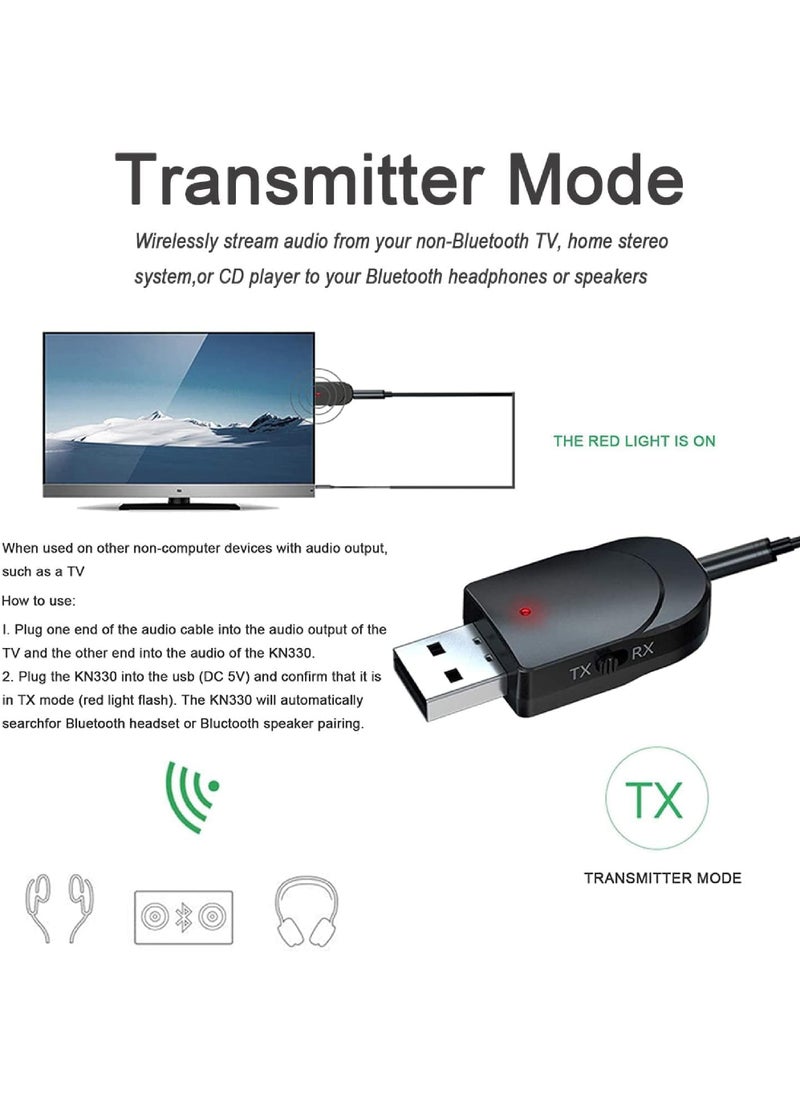 Rock Pow - Bluetooth 5.0 Adapter Aux to Bluetooth Converter Usb to Bluetooth Receiver Plug and Play Bluetooth Bluetooth Transmitter Receiver Bluetooth Audio Connectivity USB Audio Receiver for Pc/Tv/Car - Image 1