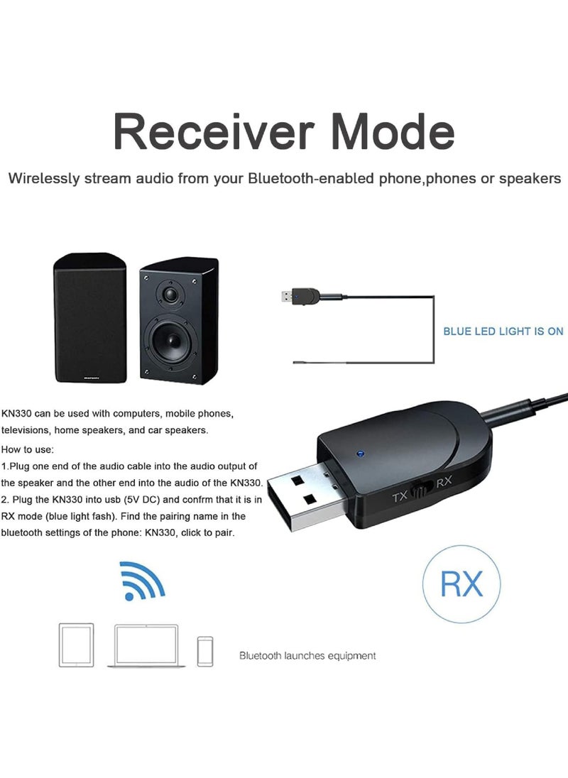 Rock Pow - Bluetooth 5.0 Adapter Aux to Bluetooth Converter Usb to Bluetooth Receiver Plug and Play Bluetooth Bluetooth Transmitter Receiver Bluetooth Audio Connectivity USB Audio Receiver for Pc/Tv/Car - Image 1