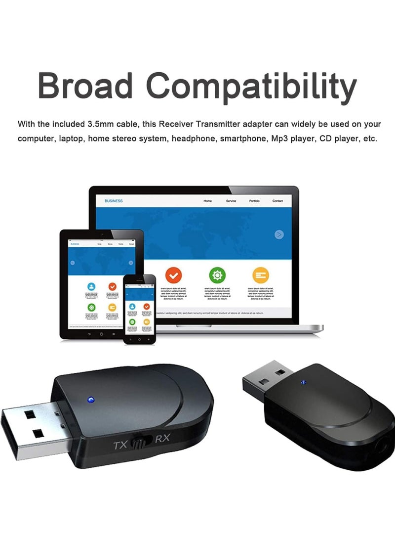 Rock Pow - Bluetooth 5.0 Adapter Aux to Bluetooth Converter Usb to Bluetooth Receiver Plug and Play Bluetooth Bluetooth Transmitter Receiver Bluetooth Audio Connectivity USB Audio Receiver for Pc/Tv/Car - Image 1