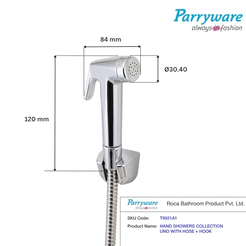PARRYWARE UNO ABS Chrome Finish Health Faucet with Hose & Hook | Wall Mounted Bidet Spray | T9921A1 - Image 2