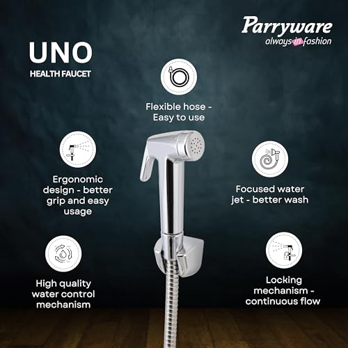 PARRYWARE UNO ABS Chrome Finish Health Faucet with Hose & Hook | Wall Mounted Bidet Spray | T9921A1 - Image 4