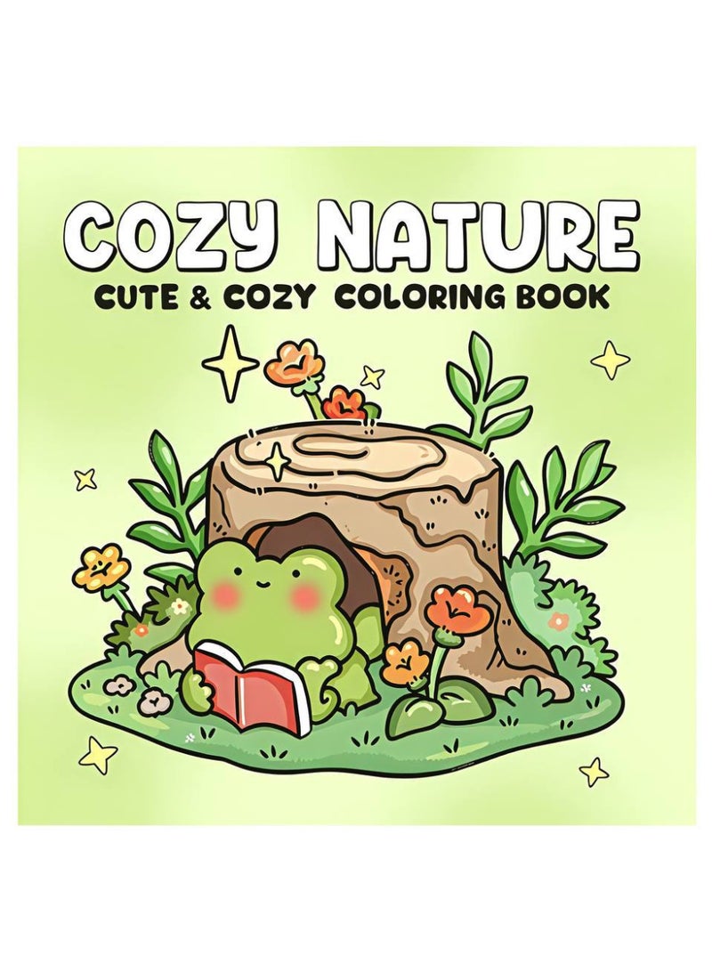 Cozy Nature Frog Coloring Book for Kids & Adults - Cute Relaxing Art Therapy Pages, 20x20cm, 24 Pages - Image 1