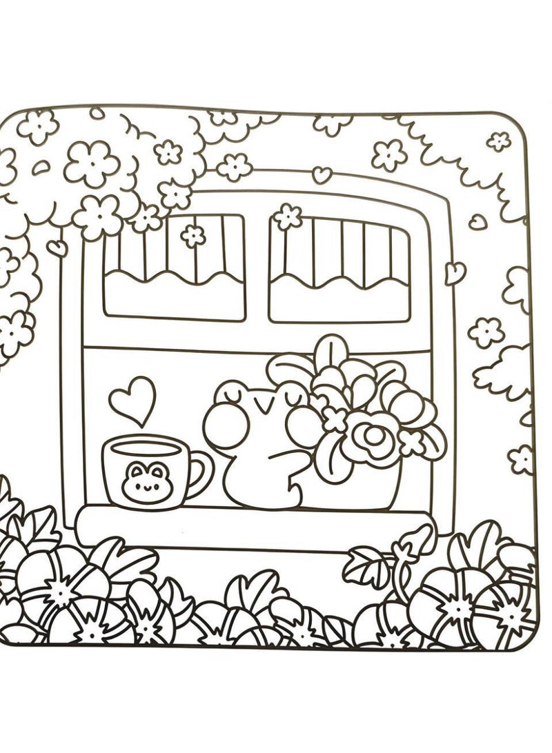 Cozy Nature Frog Coloring Book for Kids & Adults - Cute Relaxing Art Therapy Pages, 20x20cm, 24 Pages - Image 4