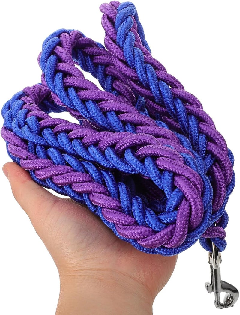 Braided Nylon Dog Tie Out Leash 2pcs, 8-Strand Sturdy Tie Out Rope for Camping and Outdoor Use, Blue-Black L + Blue-Purple L, Pet Running and Training Accessory - Image 4