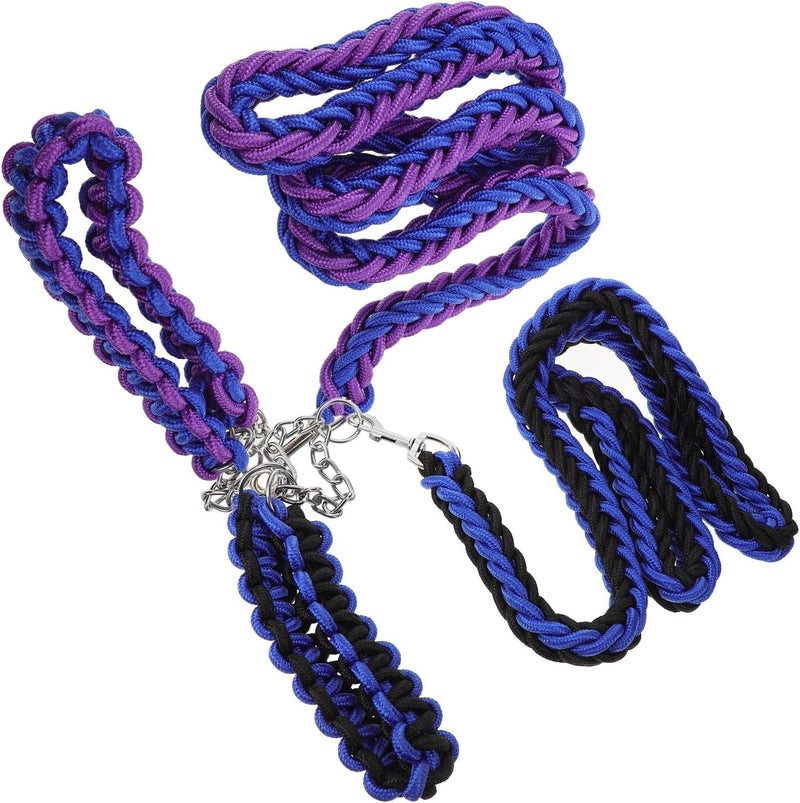 Braided Nylon Dog Tie Out Leash 2pcs, 8-Strand Sturdy Tie Out Rope for Camping and Outdoor Use, Blue-Black L + Blue-Purple L, Pet Running and Training Accessory - Image 1