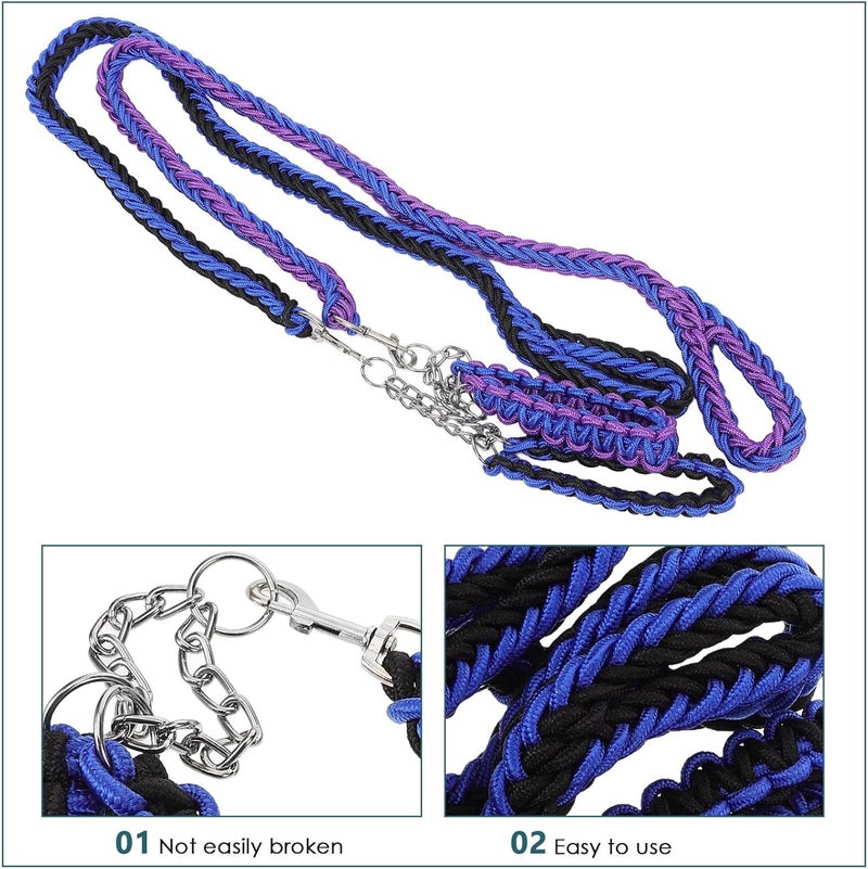 Braided Nylon Dog Tie Out Leash 2pcs, 8-Strand Sturdy Tie Out Rope for Camping and Outdoor Use, Blue-Black L + Blue-Purple L, Pet Running and Training Accessory - Image 3