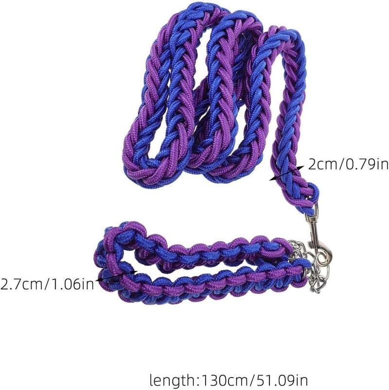 Braided Nylon Dog Tie Out Leash 2pcs, 8-Strand Sturdy Tie Out Rope for Camping and Outdoor Use, Blue-Black L + Blue-Purple L, Pet Running and Training Accessory - Image 2