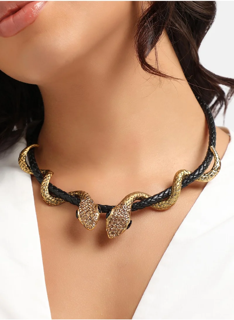 SOHI Gold Twisted Snake Necklace