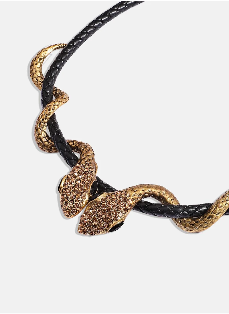 SOHI Gold-Coloured Twisted Snake Necklace