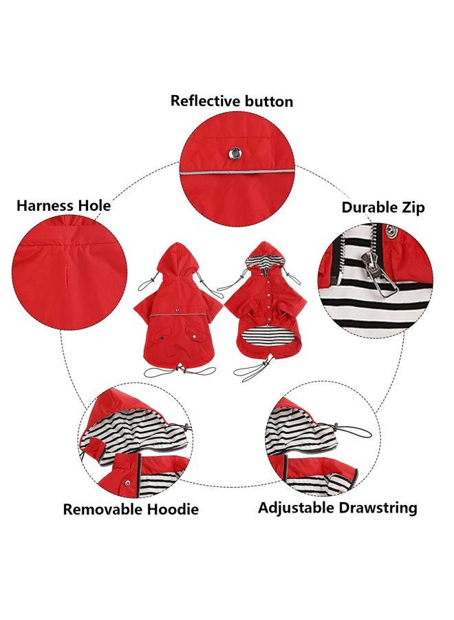 Morezi Dog Zip Up Dog Raincoat with Reflective, Rain/Water Resistant, Adjustable Drawstring, Removable Hood, Stylish Premium Dog Raincoats - Red - XS - Image 3