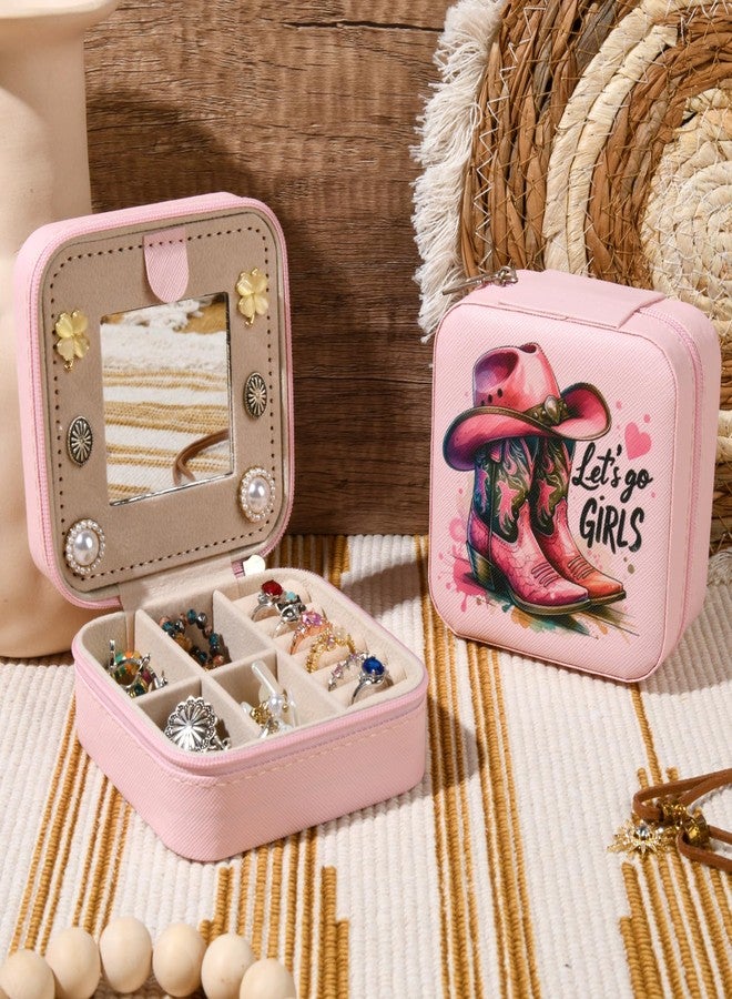 CEELGON Western Jewelry Box Case Gift Pink Boots Print Travel Jewelry Organizer Christmas Gifts for Teen Girls Cowgirl Stuff Small Portable Travel Accessories for Women (Pink Boots) - Image 5