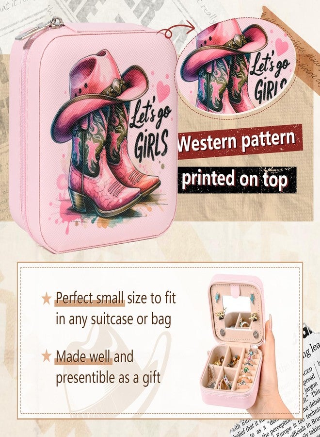 CEELGON Western Jewelry Box Case Gift Pink Boots Print Travel Jewelry Organizer Christmas Gifts for Teen Girls Cowgirl Stuff Small Portable Travel Accessories for Women (Pink Boots) - Image 2