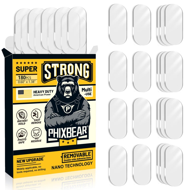 PHIXBEAR Extra Large Mounting Putty No Residue, Strong Double Sided Glue Adhesive Dots Clear Museum Sticky Tack, Picture Hanging Strips Fixed Posters Decor Craft, 0.6 x 1.38 in (180 Pcs) - Image 1
