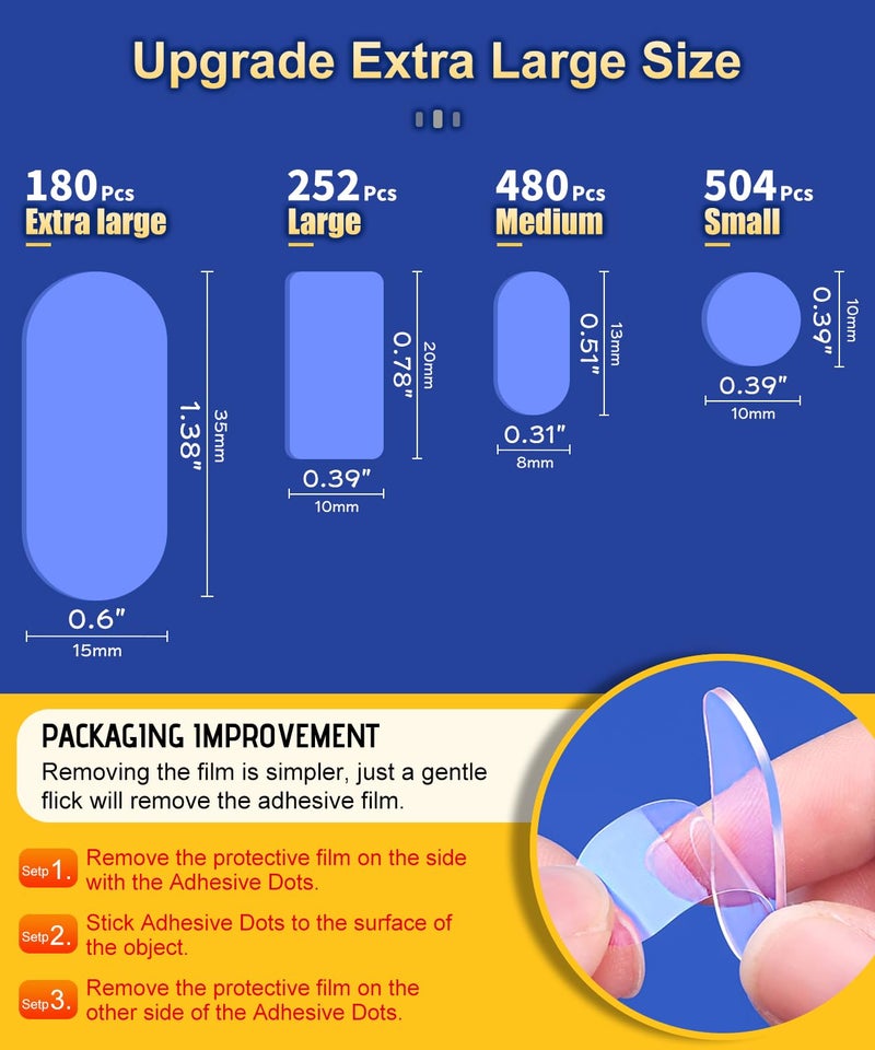 PHIXBEAR Extra Large Mounting Putty No Residue, Strong Double Sided Glue Adhesive Dots Clear Museum Sticky Tack, Picture Hanging Strips Fixed Posters Decor Craft, 0.6 x 1.38 in (180 Pcs) - Image 2