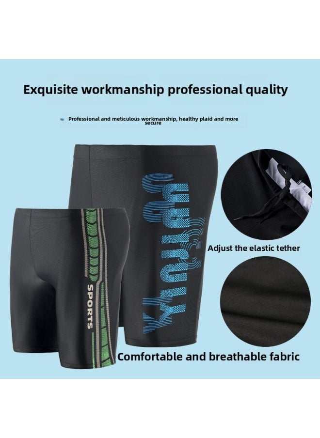 Generic - 2025 Men's Boxer Anti-embarrassment Swimming Trunks Quick-drying Professional Racing Hot Spring Plus Size Five Swimming Trunks Wholesale-Color:2507-blue- - Image 1