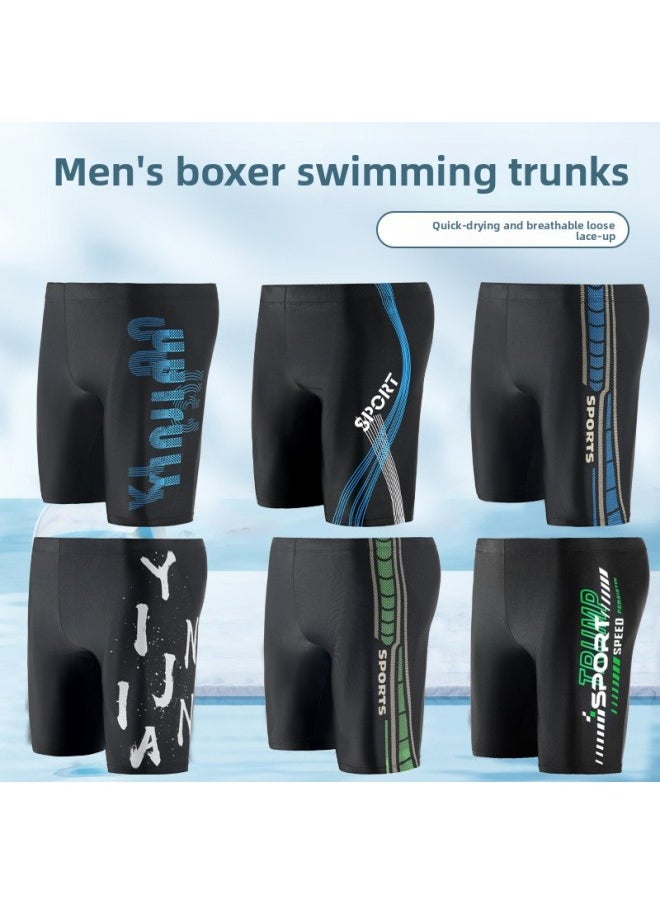 Generic - 2025 Men's Boxer Anti-embarrassment Swimming Trunks Quick-drying Professional Racing Hot Spring Plus Size Five Swimming Trunks Wholesale-Color:2507-blue- - Image 1