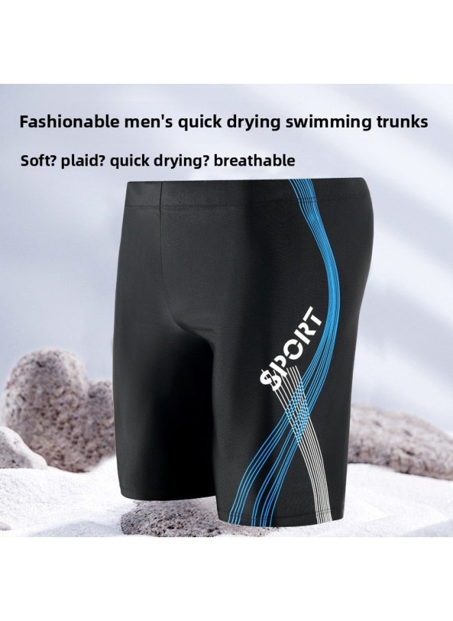 Generic - 2025 Men's Boxer Anti-embarrassment Swimming Trunks Quick-drying Professional Racing Hot Spring Plus Size Five Swimming Trunks Wholesale-Color:2507-blue- - Image 1