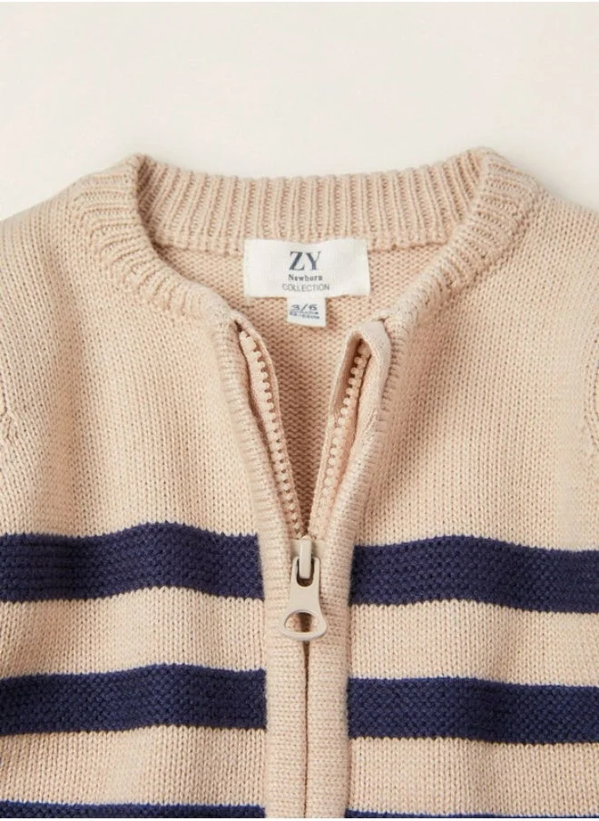 Zippy Striped Cardigan for Newborn baby Boys, Beige/Dark Blue