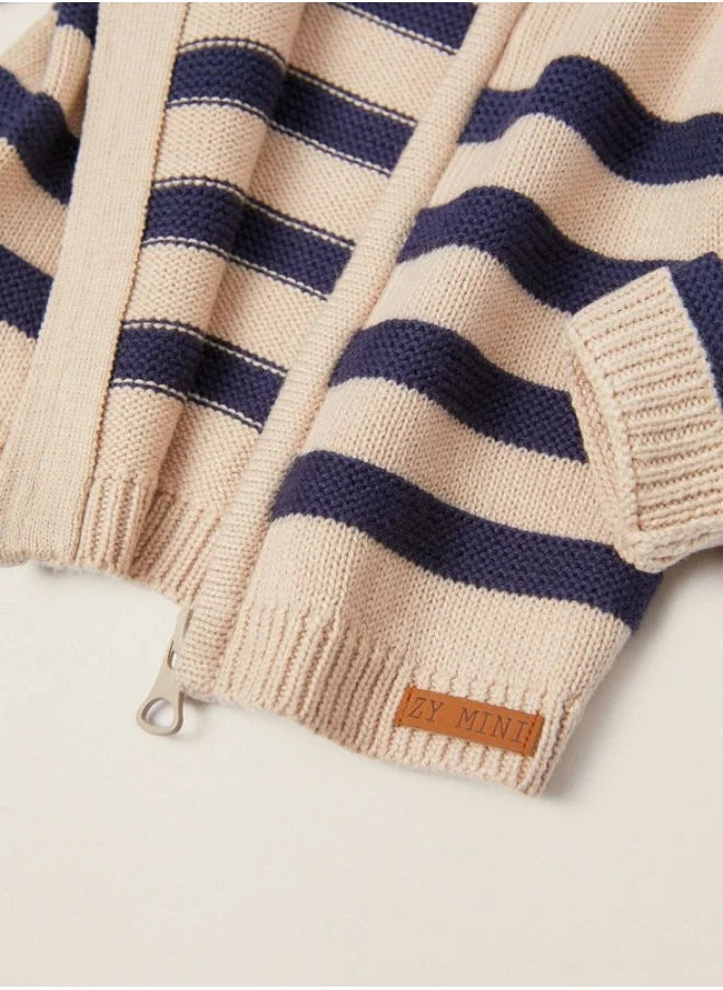 Zippy Striped Cardigan for Newborn baby Boys, Beige/Dark Blue