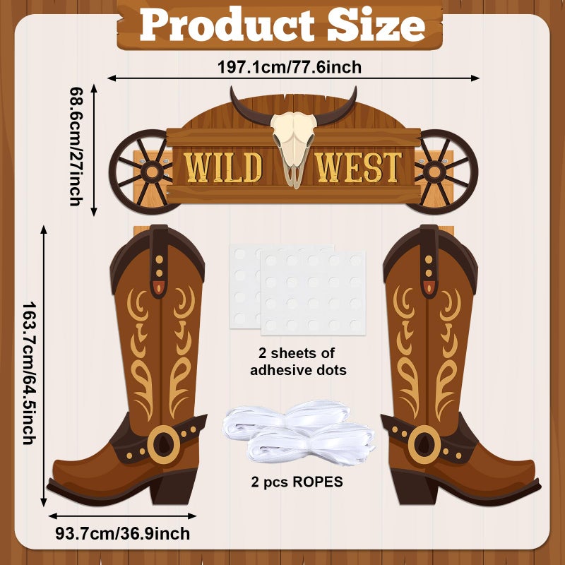 Oitnlaughter Wild Western Porch Banner West West Cowboy Party Door Decoration Cowboy Boot Hanging Banner Background Western Themed Saloon Porch Sign for Bar Birthday Photo Booth Props Favor Supplies - Image 2