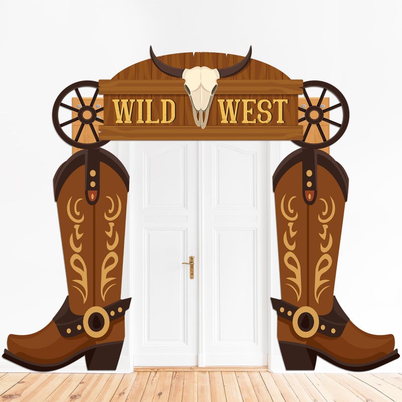 Oitnlaughter Wild Western Porch Banner West West Cowboy Party Door Decoration Cowboy Boot Hanging Banner Background Western Themed Saloon Porch Sign for Bar Birthday Photo Booth Props Favor Supplies - Image 1