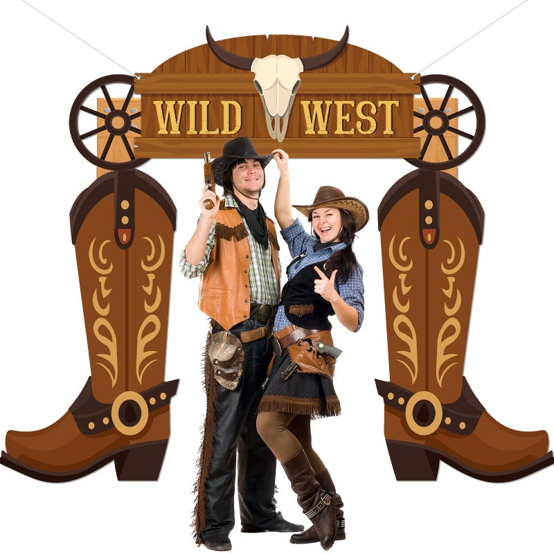 Oitnlaughter Wild Western Porch Banner West West Cowboy Party Door Decoration Cowboy Boot Hanging Banner Background Western Themed Saloon Porch Sign for Bar Birthday Photo Booth Props Favor Supplies - Image 5