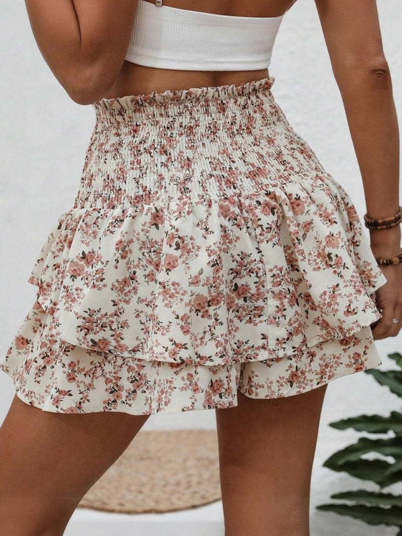 MATEAM Floral Skorts for Woman Ruffle Mini Skirt Running Flowy Athletic Shorts for Women 2026 Spring Trendy Causal Summer Gym Boho Outfits Apricot XL - Image 3