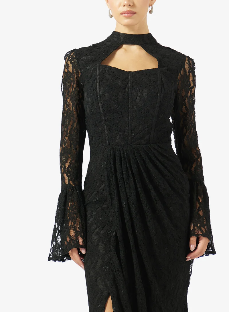 Akadia Fashion  CORSET CUT OUT FLARE SLEEVES DANTEL DRESS for Women | Best Price UAE