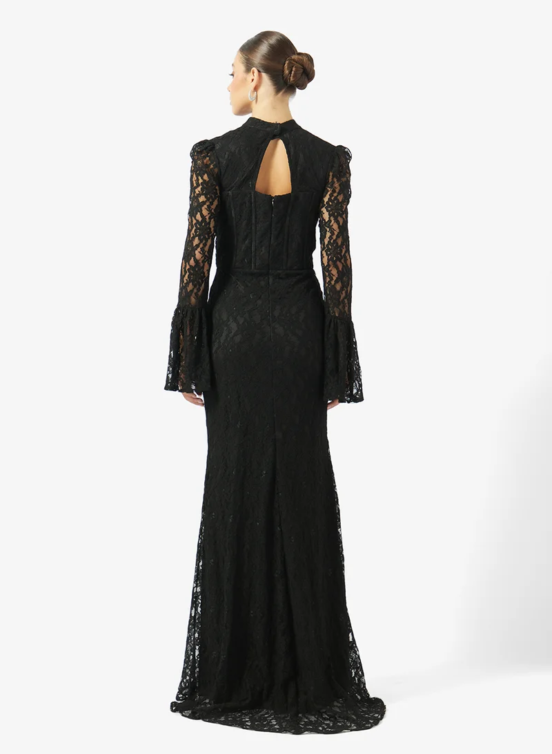 اكاديا فاشن CORSET CUT OUT FLARE SLEEVES DANTEL DRESS