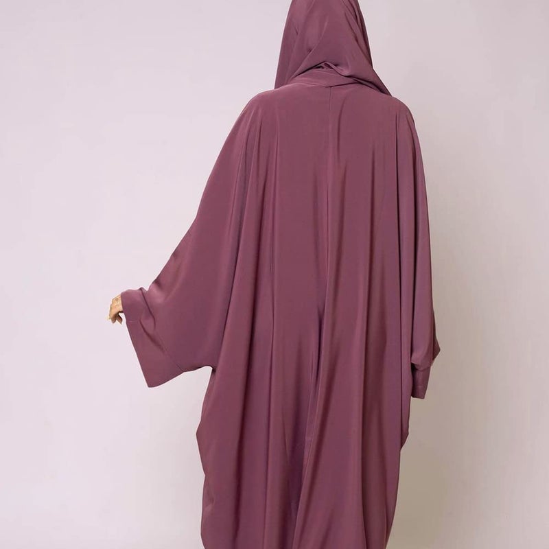 IKADEX Muslim Dress for Women Pakistani Kaftan Abaya Robe + Hijab Arabic Islamic Prayer Clothes Dubai Outfits Dark Pink Set - Image 4
